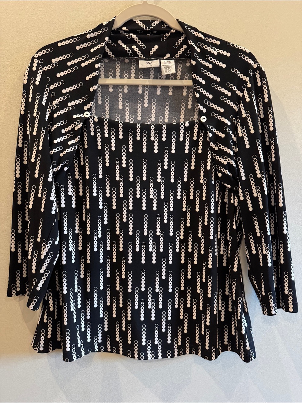 Worthington Black and White Geometric Dot Long Sleeve Top